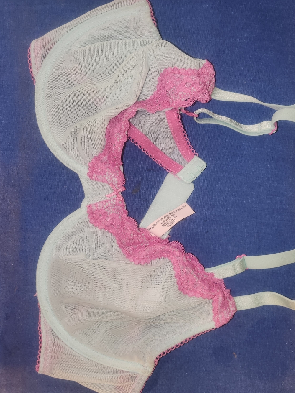 Victoria's Secret White Mesh Underwire Bra with Pink Lace
